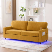 Divano 2 posti 203x77,5x86 cm in chenille senape con USB-C e LED, per salotto –