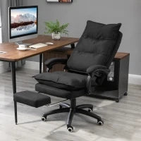 Sedia da Ufficio ad Altezza Regolabile con 6 Punti Massaggianti, in Tessuto Effetto Lino, 70x62x120-130 cm, Nero