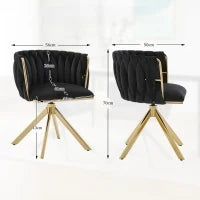 Set da 2 Sedie Girevoli a 180° con Supporto Lombare Ergonomico e Rivestimento Effetto Velluto, 56x50x70 cm, Nero