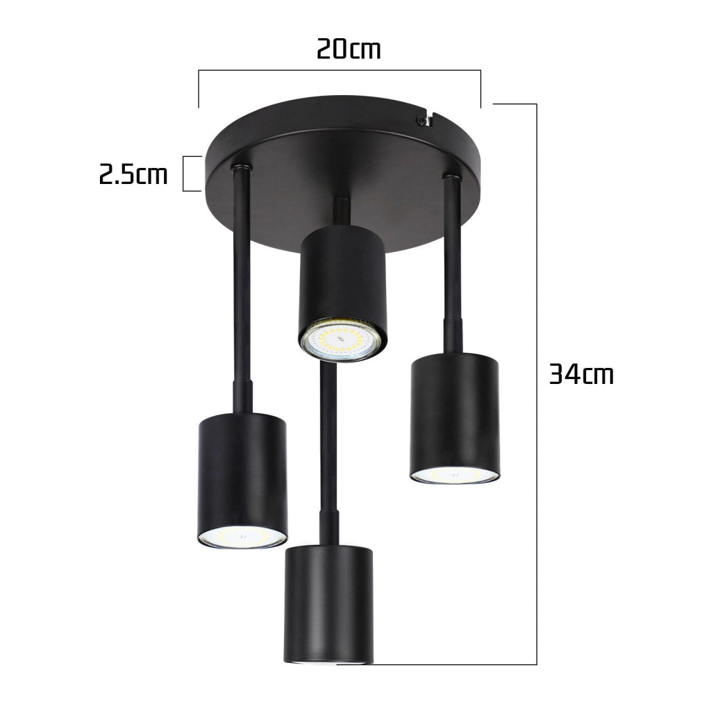 ZMH Lampada da soffitto nera 4 faretti LED GU10 orientabili 350° plafoniera per cucina