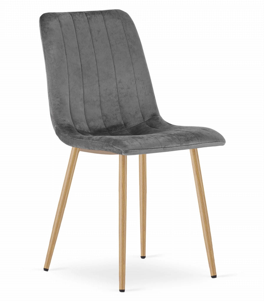 Sedia VALORA JEWA - Moderna in velluto grigio scuro con gambe in legno x 2