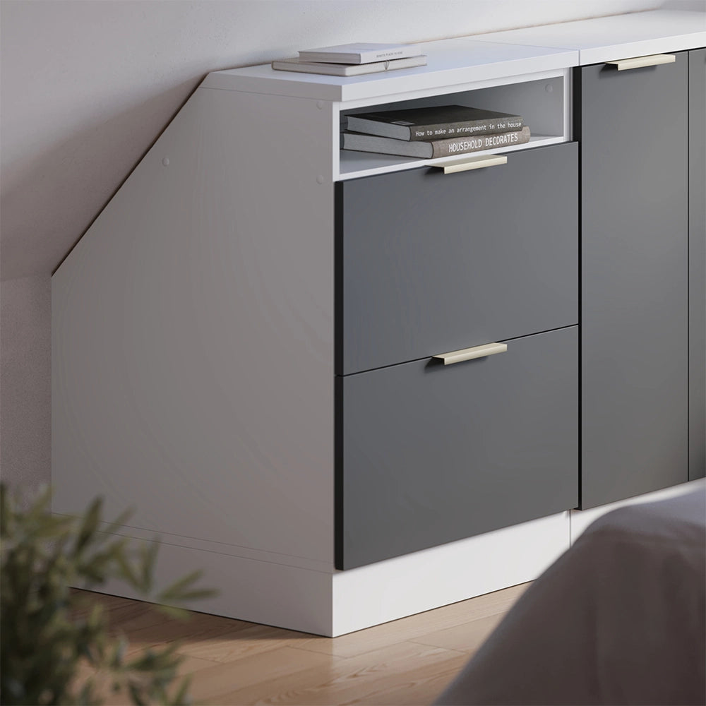 Mobile cucina sottotetto R-Line Antracite-oro/Bianco 60 cm con 2 cassetti, carcassa 60 cm profondità Vicco