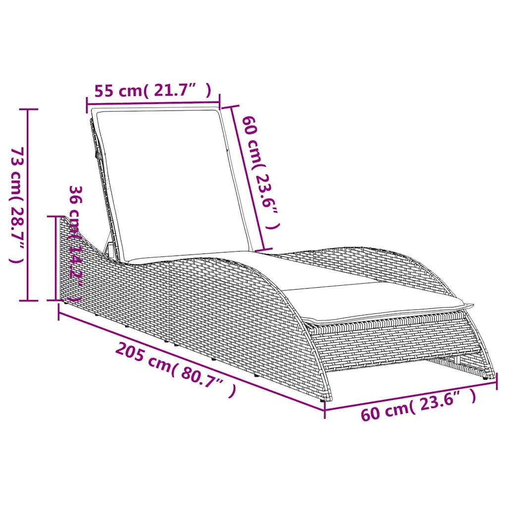 Lettino Prendisole con Cuscino Grigio 60x205x73 cm in Polyrattan 368284