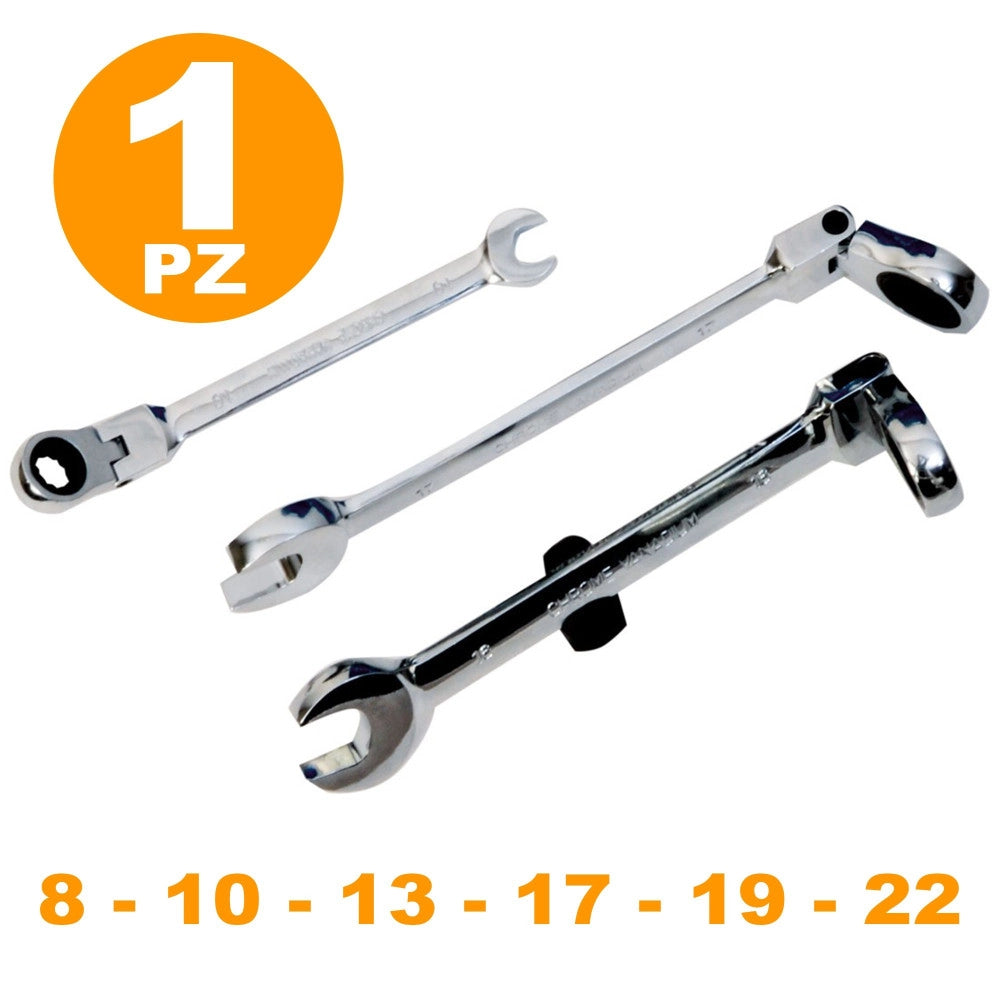 Trade Shop - Chiave Combinate A Cricchetto Chrome Vanadium Con Testa Snodabile Misura Mm -    -17 Mm   -