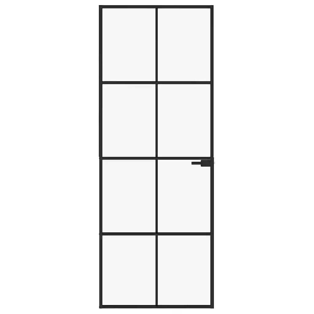 Porta Interna Nera 76x201,5cm Vetro Temperato Alluminio Sottilecod mxl 127303