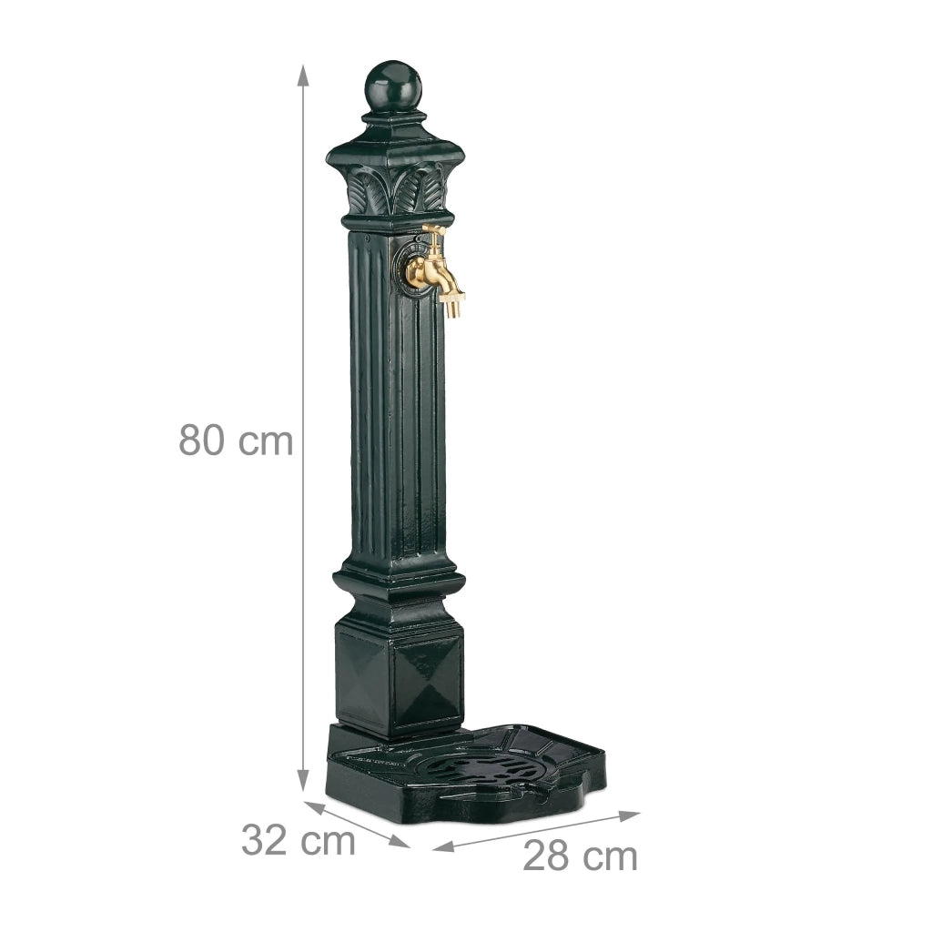 Fontana a terra decorativa da giardino antica 120 x 40 x 40 cm con vasca e rubinetto in resina verde 13_0005015