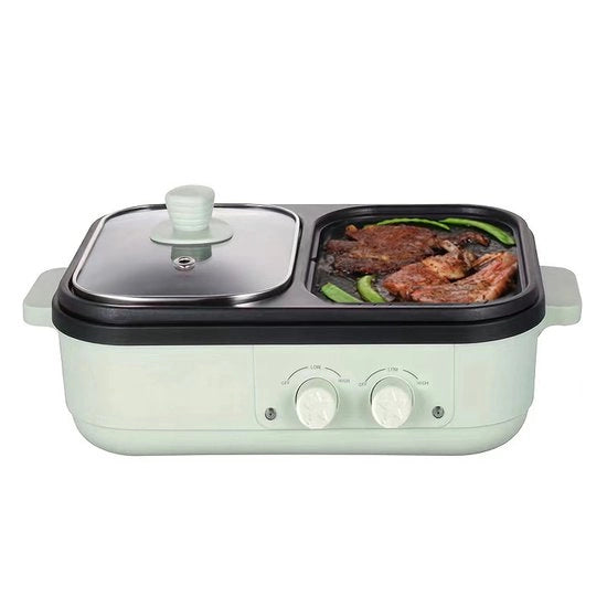 Griglia elettrica 2 in 1 - Cottura e Frittura con Superficie Antiaderente - Piatto Portatile con Coperchio in Vetro e Rapida Accensione - Ideale per BBQ, Steaks, Noodles e Feste - Adatto per 1-2 Persone per uso domestico o campeggio