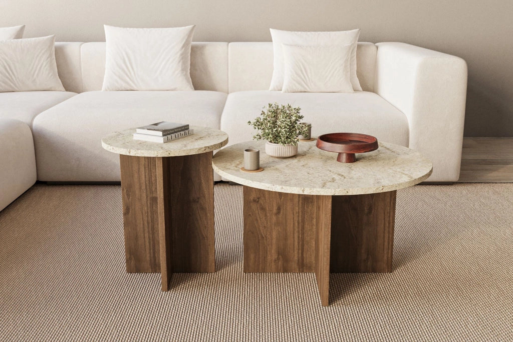 Set di tavolini in legno "Private" 70 x 70 x 40 cm - Travertino