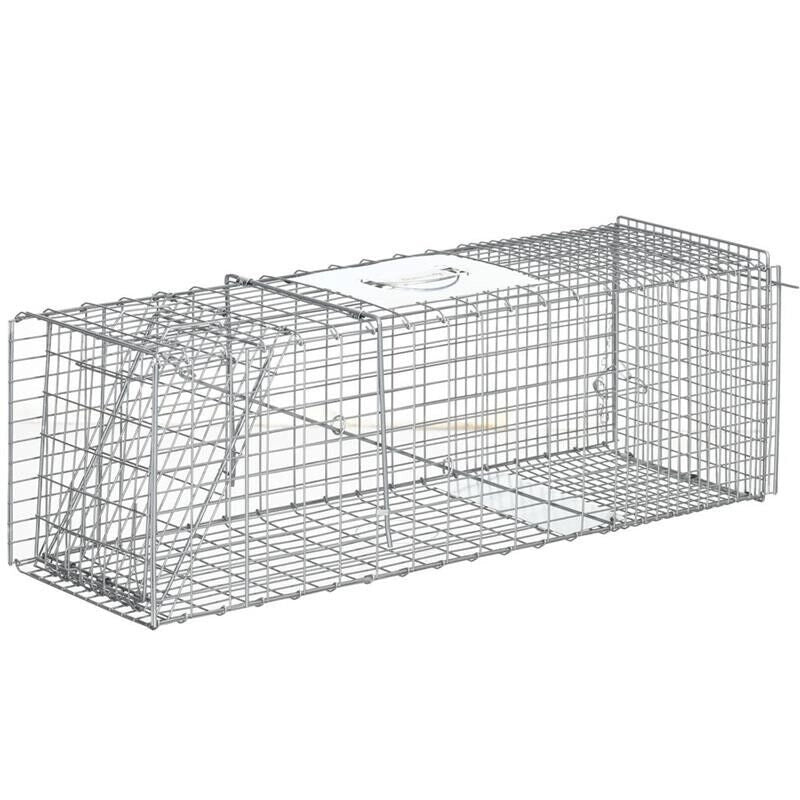 GABBIA TRAPPOLA PER ANIMALI VIVI PIEGHEVOLE IN ACCIAIO, 93X31X34.5CM, ARGENTO