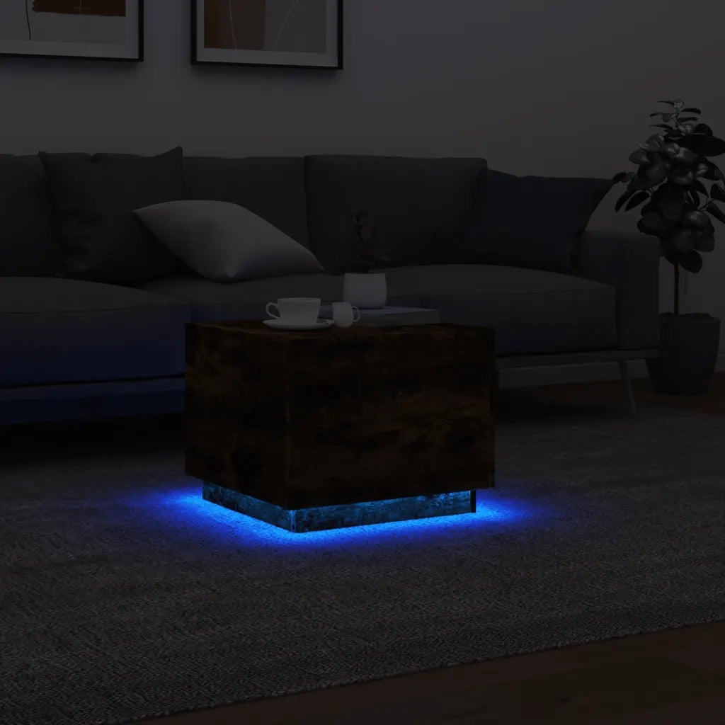 Tavolino da salotto | Tavolino da caff¨¨ | Tavolino da Soggiorno con Luci LED Rovere Sonoma 50x50x40 cm