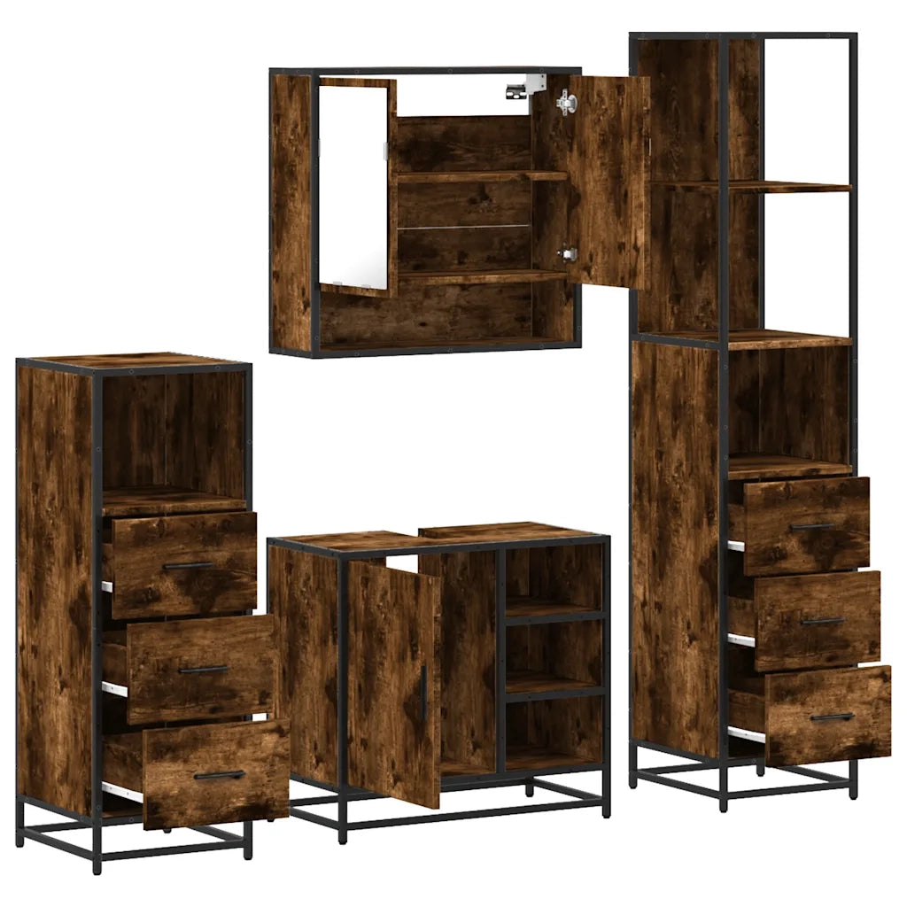 vidaXL Set Mobili da Bagno 4 pz Rovere Fumo in Legno Multistrato