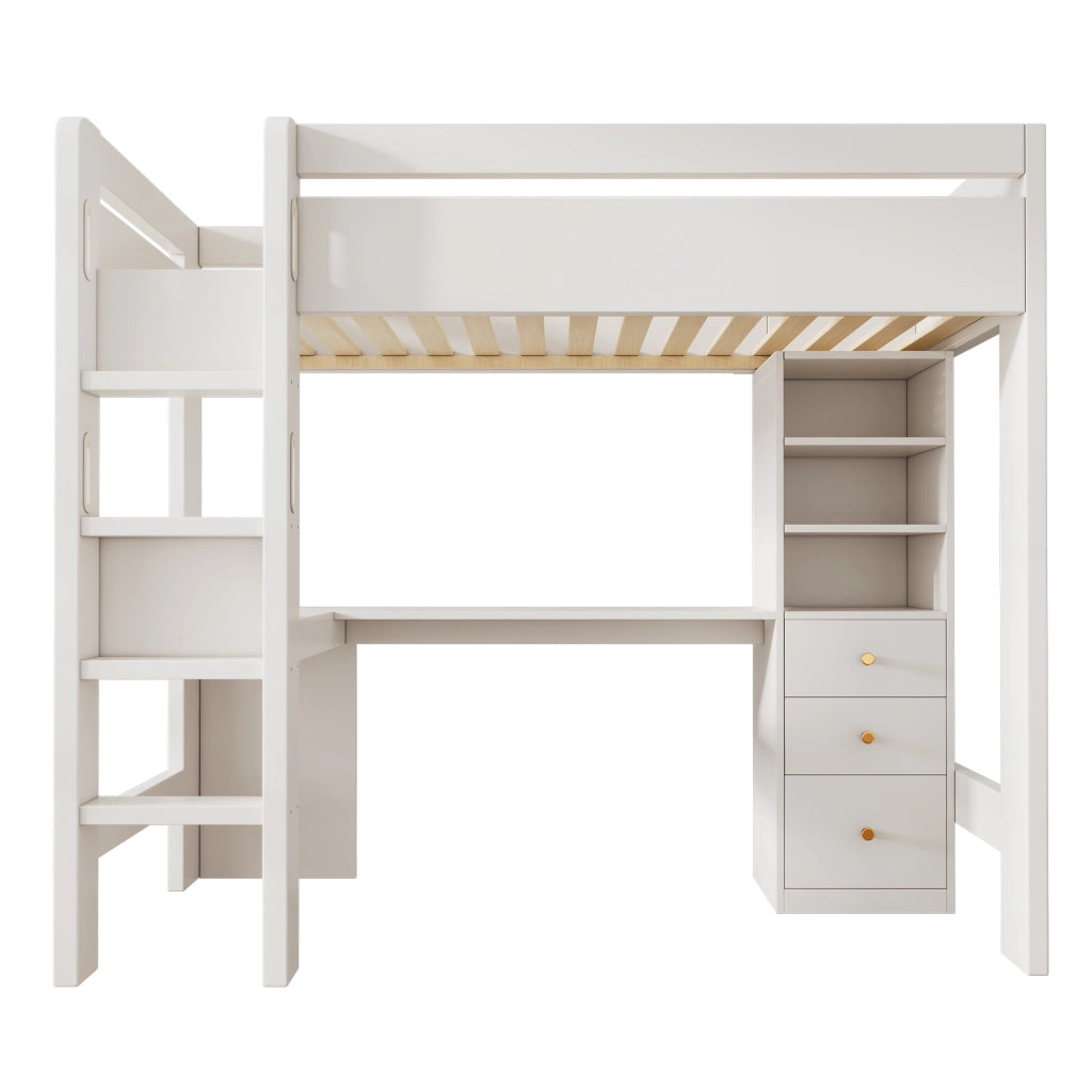 Letto alto con scrivania a L ripiani e cassetti funzione 90x200cm
