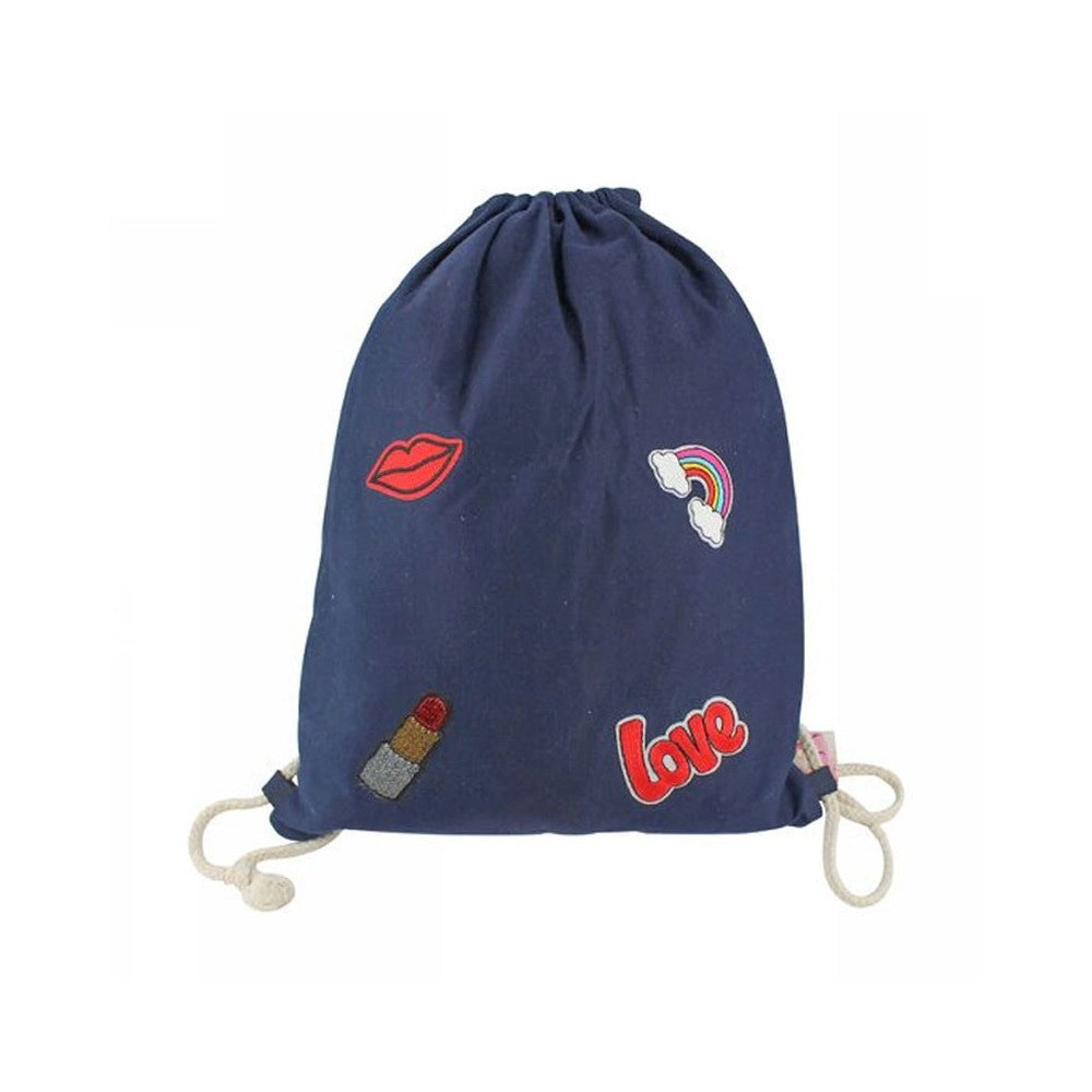 Trade Shop - Sacca Mare Con Decorazioni Love Sacchetto Sportivo Denim Multiuso Ragazza 40x33 -
