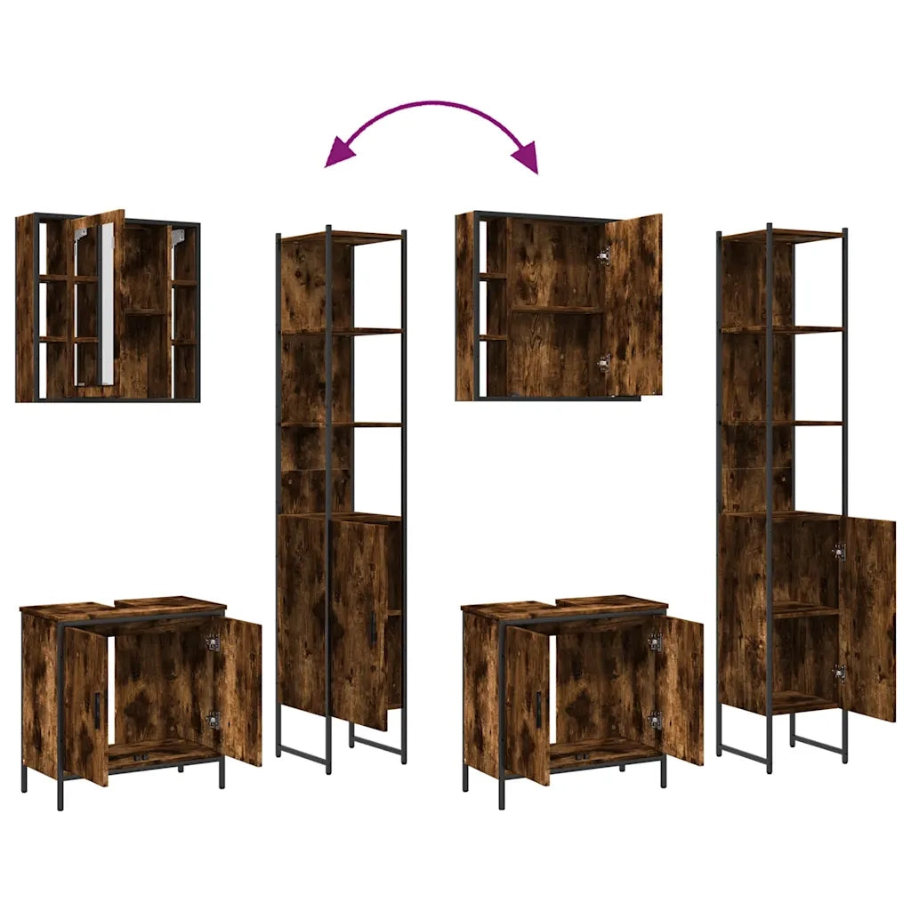 Set Mobili da Bagno 3 pz Rovere Fumo in Legno Multistrato