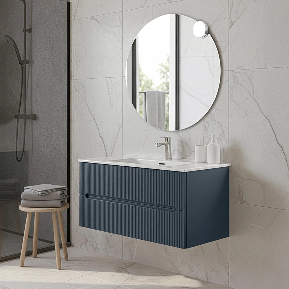 Mobile bagno sospeso 90 cm blu petrolio cannettato Bali