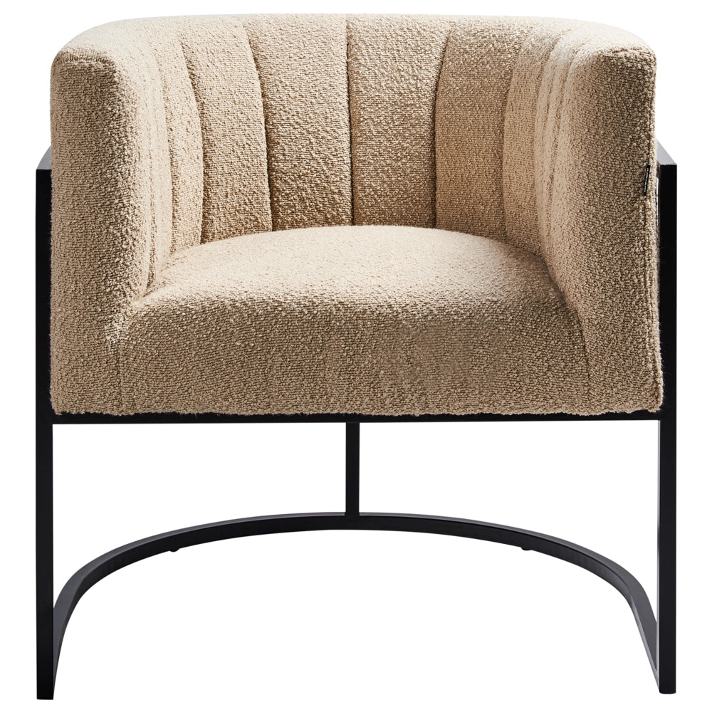 Poltrona Beige Boucle Telaio Metallo Nero Sedia d'Accento Stile Moderno Soggiorno Sala da Pranzo