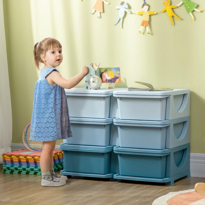 Scatola portaoggetti in plastica, 6 cassetti, organizer per giocattoli, cassettiera per cameretta, blu