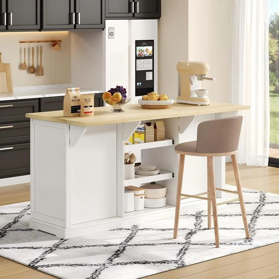 Mobile isola cucina bianco 150x65x75,5 cm con cassetti, ripiani estraibili e prese USB