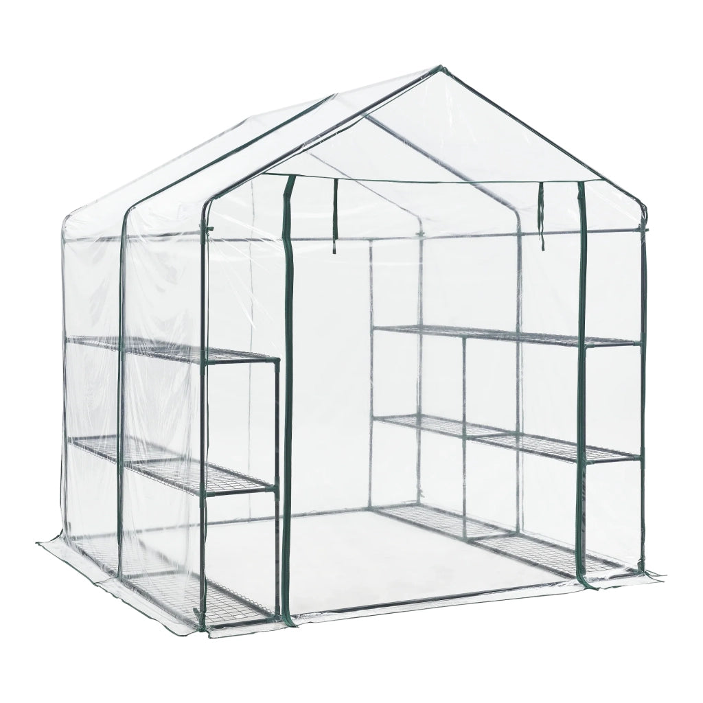 Serra da giardino in acciaio e PVC con ripiani integrati 200 x 200 x 220 cm 03_0008249