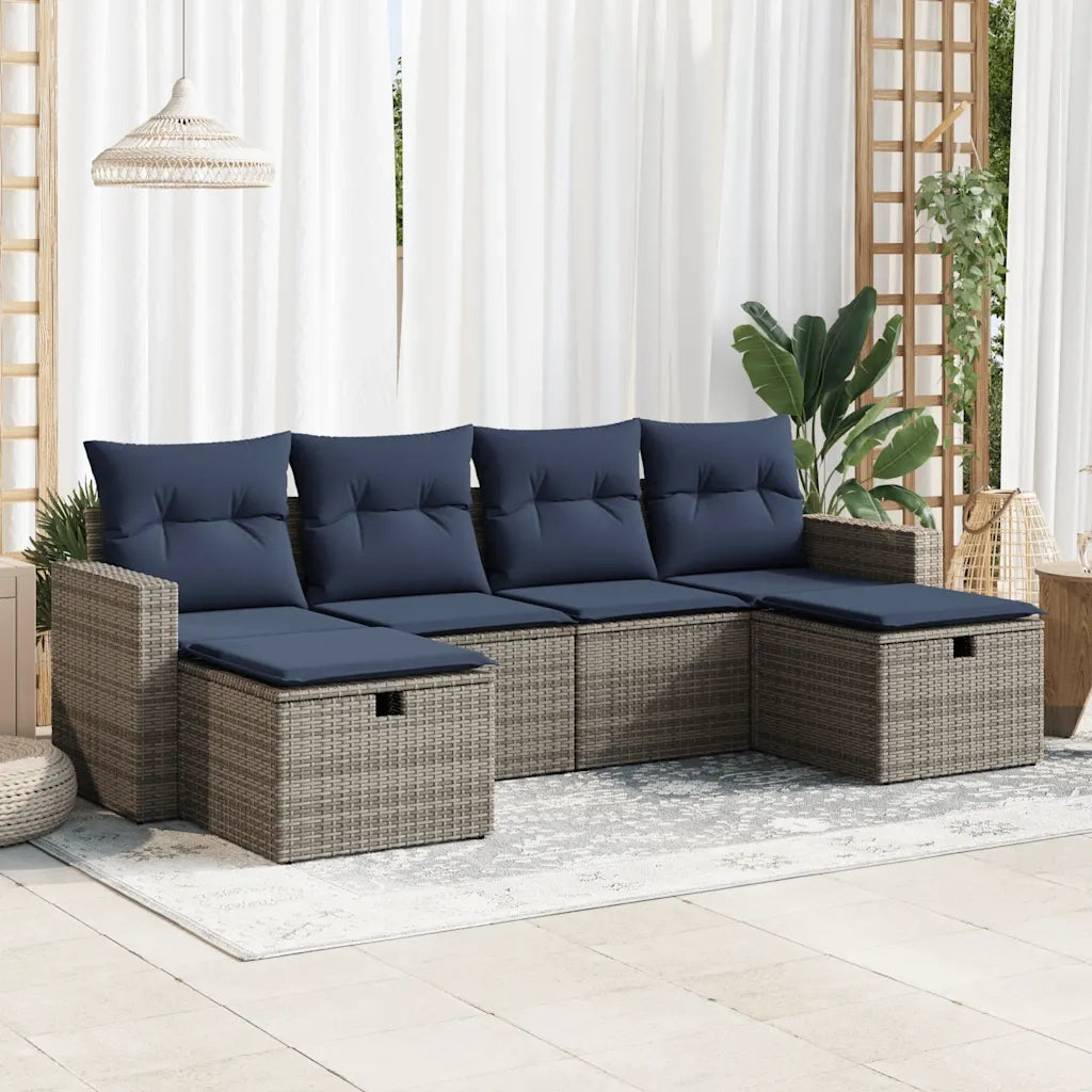 Set Divano da Giardino 6 pz con Cuscini Grigio in Polyrattan 3325427
