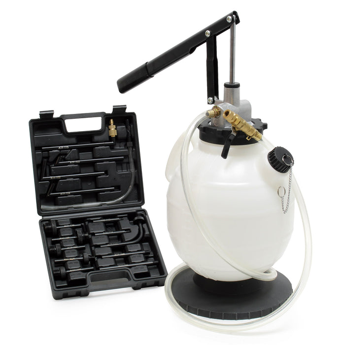 Riempitore d’olio di 7 litri con pompa ad azionamento manuale e 15 adattatori per veicoli diversi