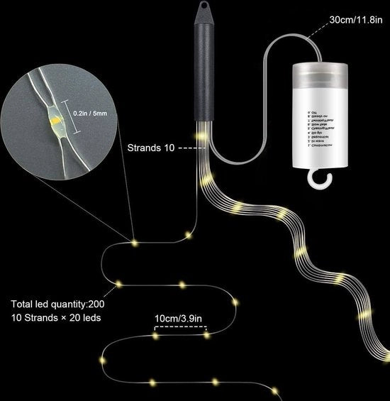 Luci di Natale a LED 200 con 8 modalità, impermeabili, con timer e controllo remoto, per decorazione interna ed esterna