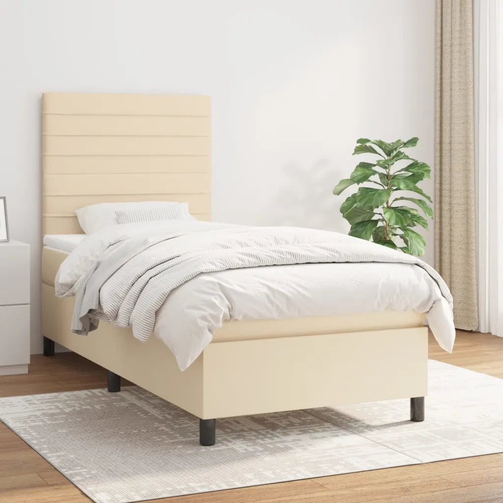 Giroletto a Molle con Materasso-Struttura Letto Crema 90x190 cm in Tessuto 581646