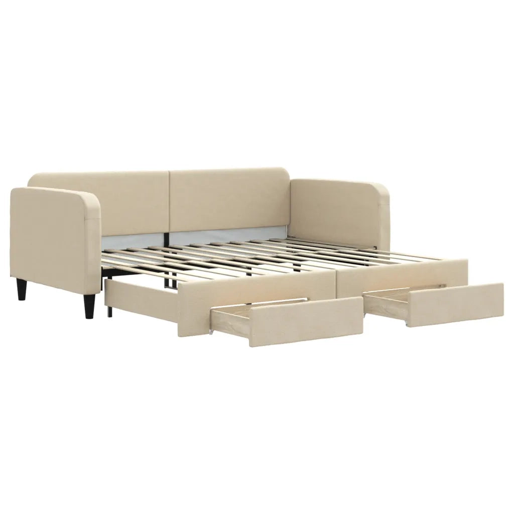 Divano Letto Estraibile con Cassetti-Sofa Letto-Daybed Crema 90x200 cm in Tessuto 709266