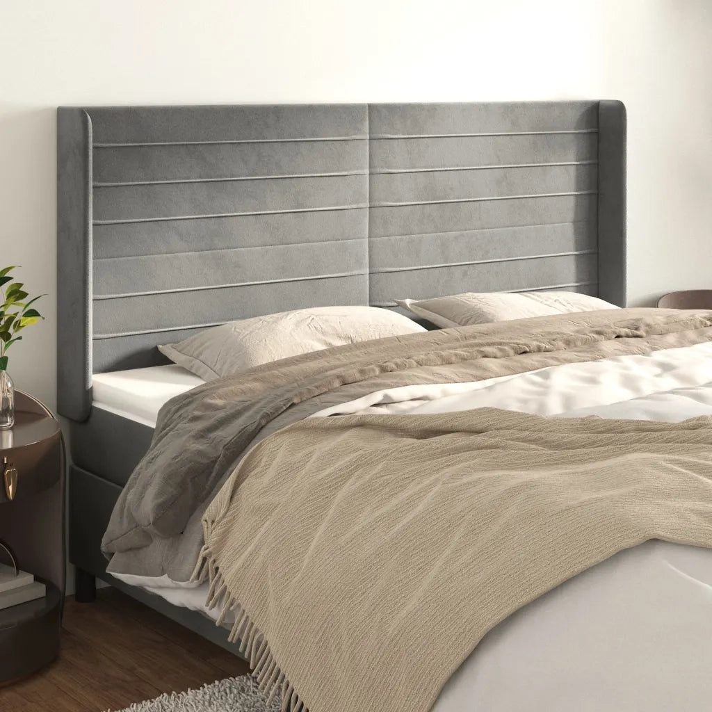 Testiera ad Orecchio Grigio Chiaro 183x16x118/128 cm in Velluto cod mxl 46792