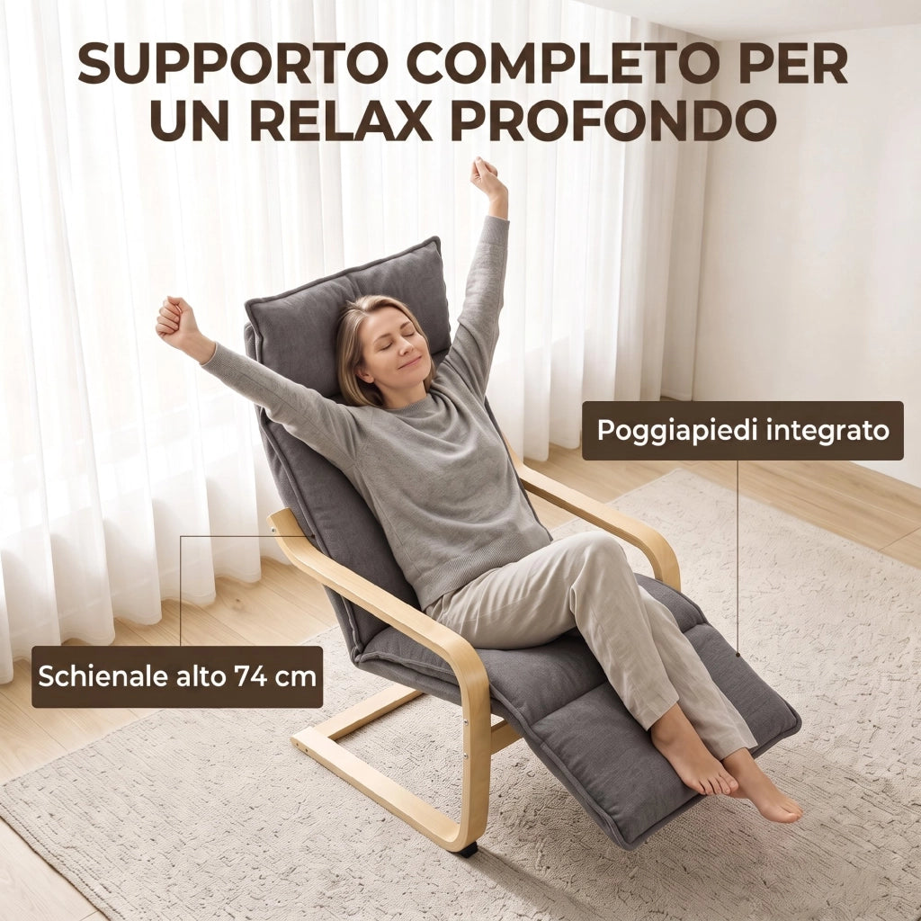 Poltrona da Camera con Poggiapiedi Ergonomico e Movimento Oscillante Grigio Scuro