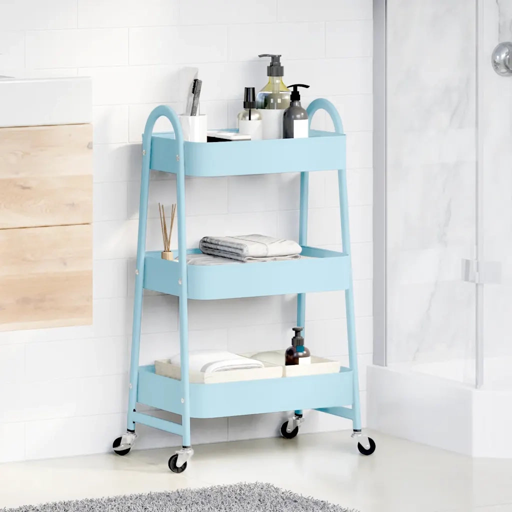 vidaXL Carrello Portaoggetti a 3 Ripiani Blu 42x41,5x77 cm in Acciaio