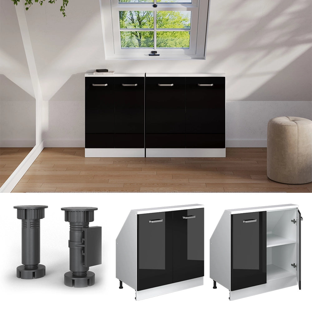 Mobile cucina sottotetto R-Line Nero lucido/Bianco 80 cm con 2 porte Vicco