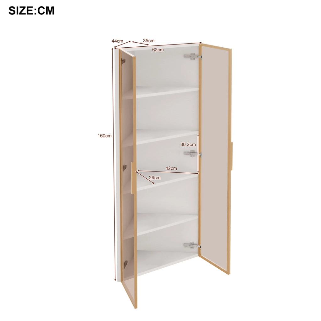 Vetrina angolare con LED 62 x 35 x 160 cm in MDF; vetro temperato e finitura bianca