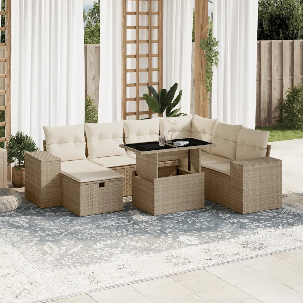 Set Divano da Giardino 8 pz con Cuscini Beige in Polyrattan