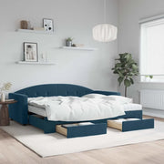Divano Letto Estraibile con Cassetti Blu 90x200 cm in Velluto 3197372