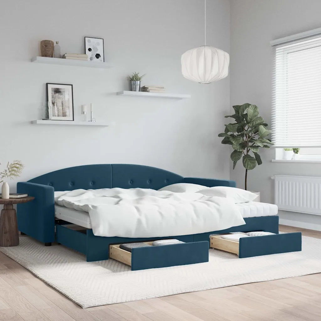 Divano Letto Estraibile con Cassetti Blu 90x200 cm in Velluto 3197372