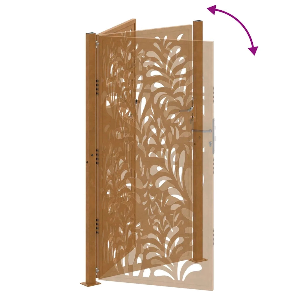 Cancello da giardino 100x175 cm in acciaio corten design ondulato 4100977