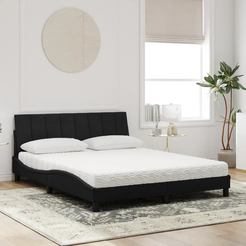 Letto con Materasso Hanko Nero 160x200 cm in Velluto 3208606