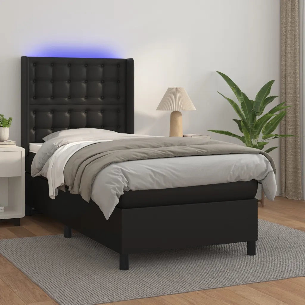 Giroletto a Molle con Materasso e LED Nero 90x190 cm Similpelle 3139355