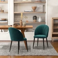 Set di 2 Sedie Sala da Pranzo, Sedie Cucina Moderne con Schienale a Conchiglia e Gambe in Metallo, Sedia in Velluto con Imbottita per Cucina, Camera da Letto, Ufficio e Soggiorno, Verde