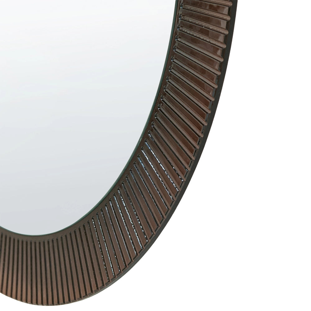 Specchio LED da Parete Rotondo Moderno 80 x 80 cm Marrone per Bagno, Camera da Letto e Trucco Stile Contemporaneo