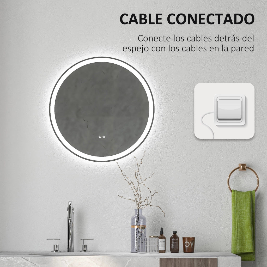 Specchio da bagno con luci LED ¨C zephmum ¨C rotondo ?60 cm, antivaho, memoria