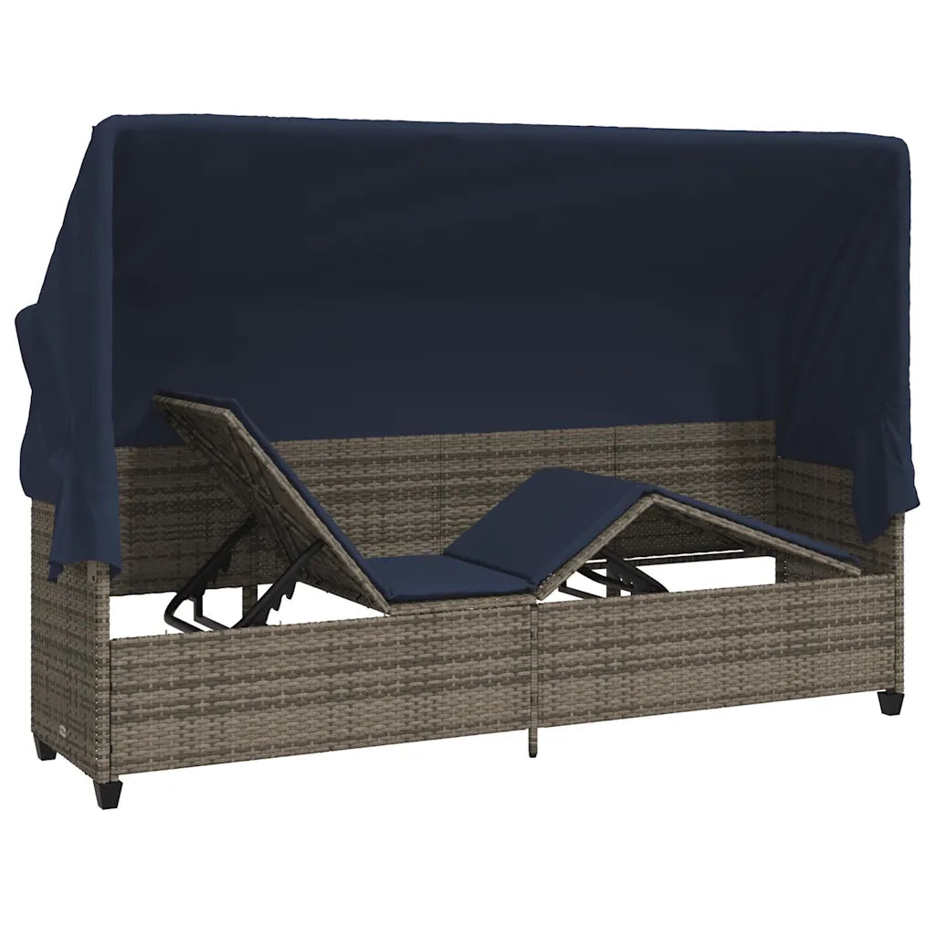 Lettino Prendisole | Sdraio da giardino | Lettino da sole con Baldacchino e Cuscini Grigio?Polyrattan