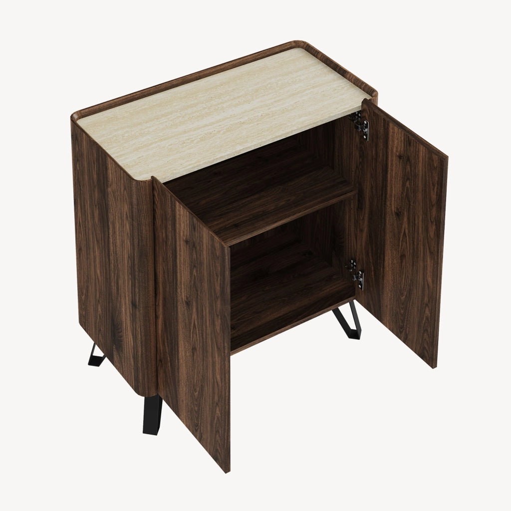 Credenza Trorlon a 2 Ante Mobile Contenitore 83x80x40 cm - Effetto Noce/Travertino [en.casa]