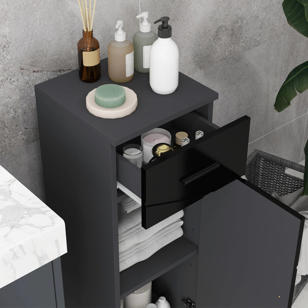 Mobiletto Bagno con Cassetto e Armadietto ¨C Zephmum ¨C Nero Grigio 30x30x82 cm