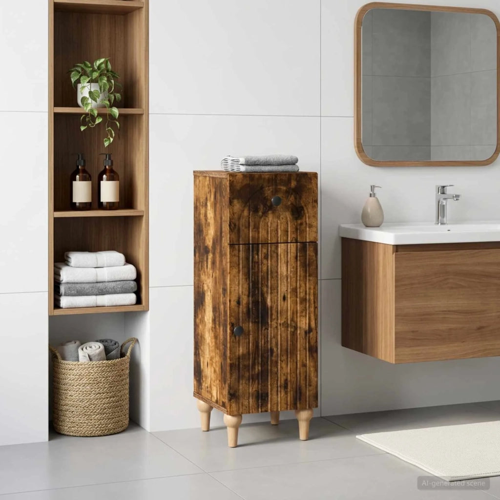 Mobiletto da Bagno ALKMAAR Rovere Fumo 30 x 31 x 80 cm 896170