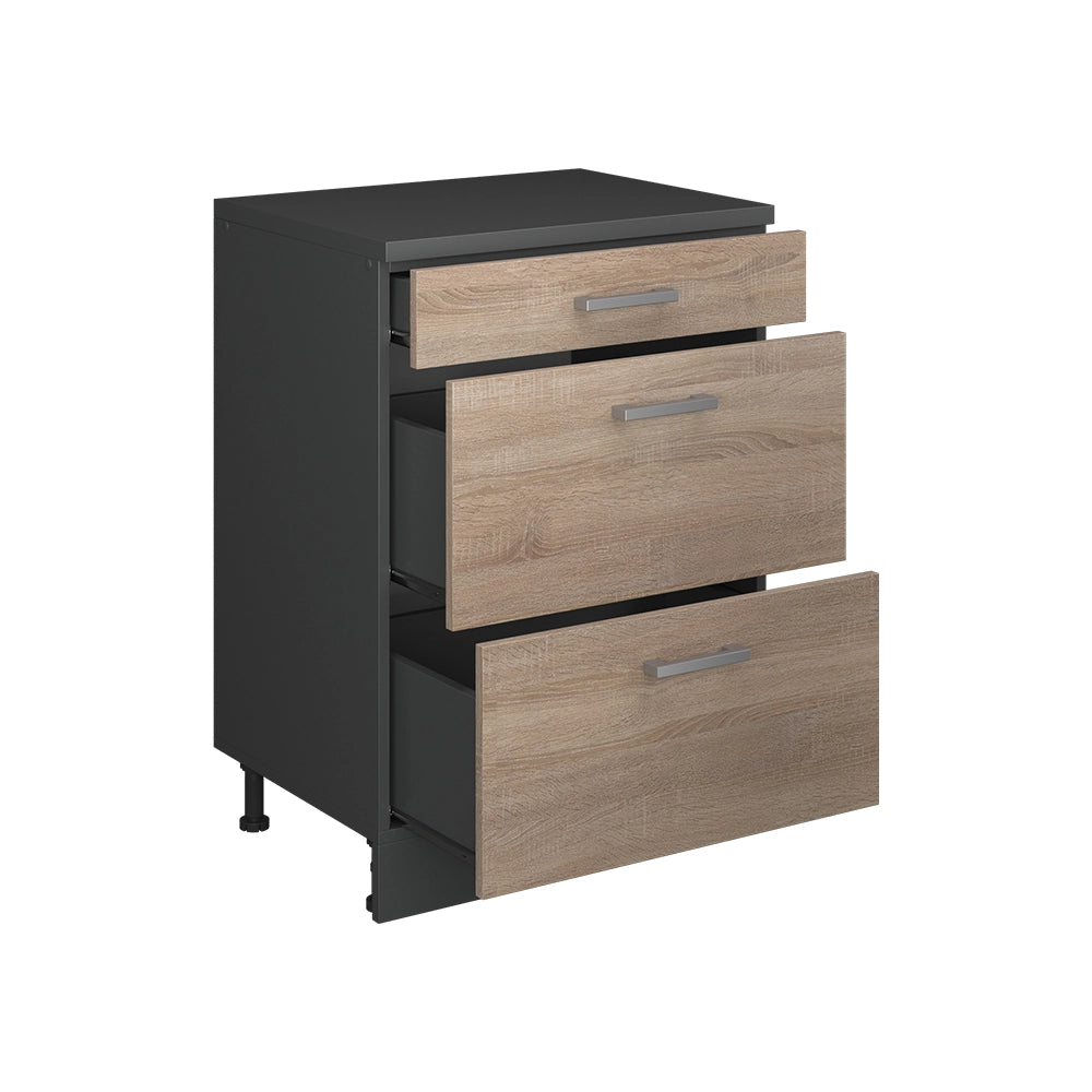 Mobile per mansarda Rion Sonoma/Antracite 60 x 83.8 cm senza inclinazione con 3 cassetti Vicco