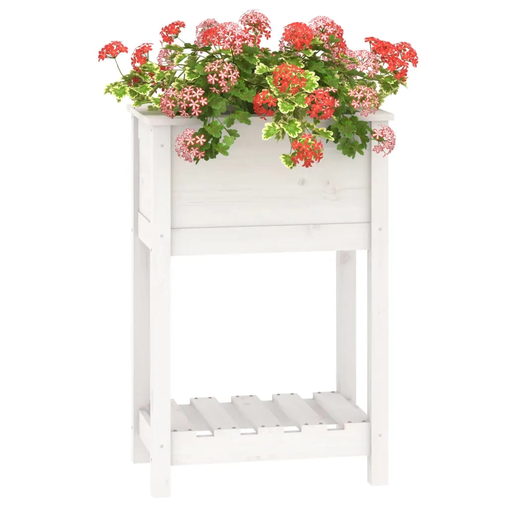 Fioriera con Mensola Bianca 54x34,5x81cm Legno Massello di Pino 823753
