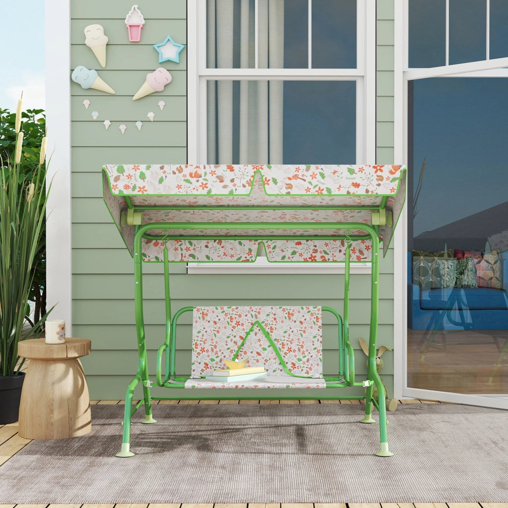 Dondolo per Bambini da Esterno a 2 Posti ¨C zephmum ¨C Verde, 112x75x120 cm