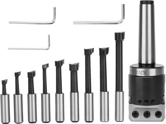 Set di punzoni in acciaio carbonio con alta durezza - 1-1/2-18UNF - M12 MT3 canna - F1-12mm punzone - 9 lamelle foglio punzone - chiave a stella per macchine CNC.